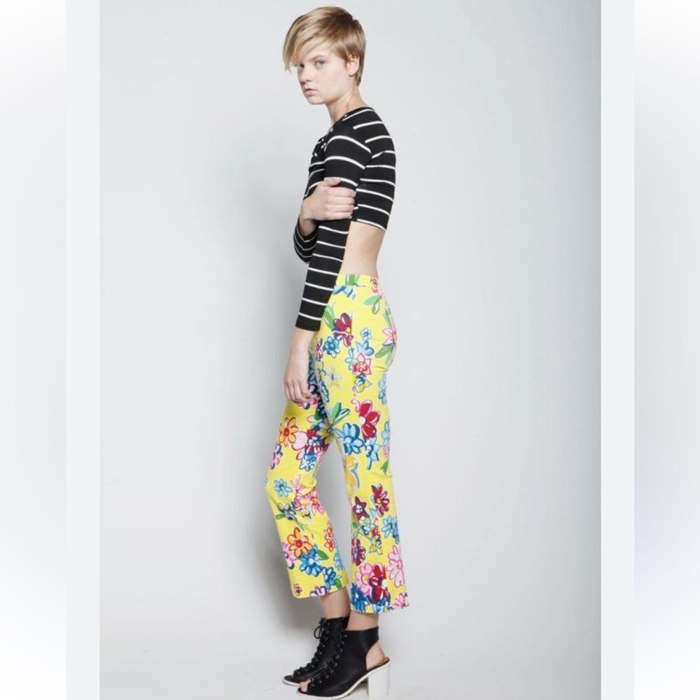 Vintage Y2K Moschino Mid-rise Pants Yellow Multicolor Floral Print Size 6 US